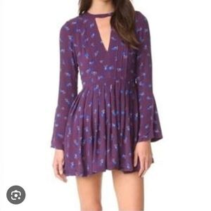 FREE PEOPLE Tegan Printed Mini Dress in Purple  Size 4 Fiarycore Whimsy